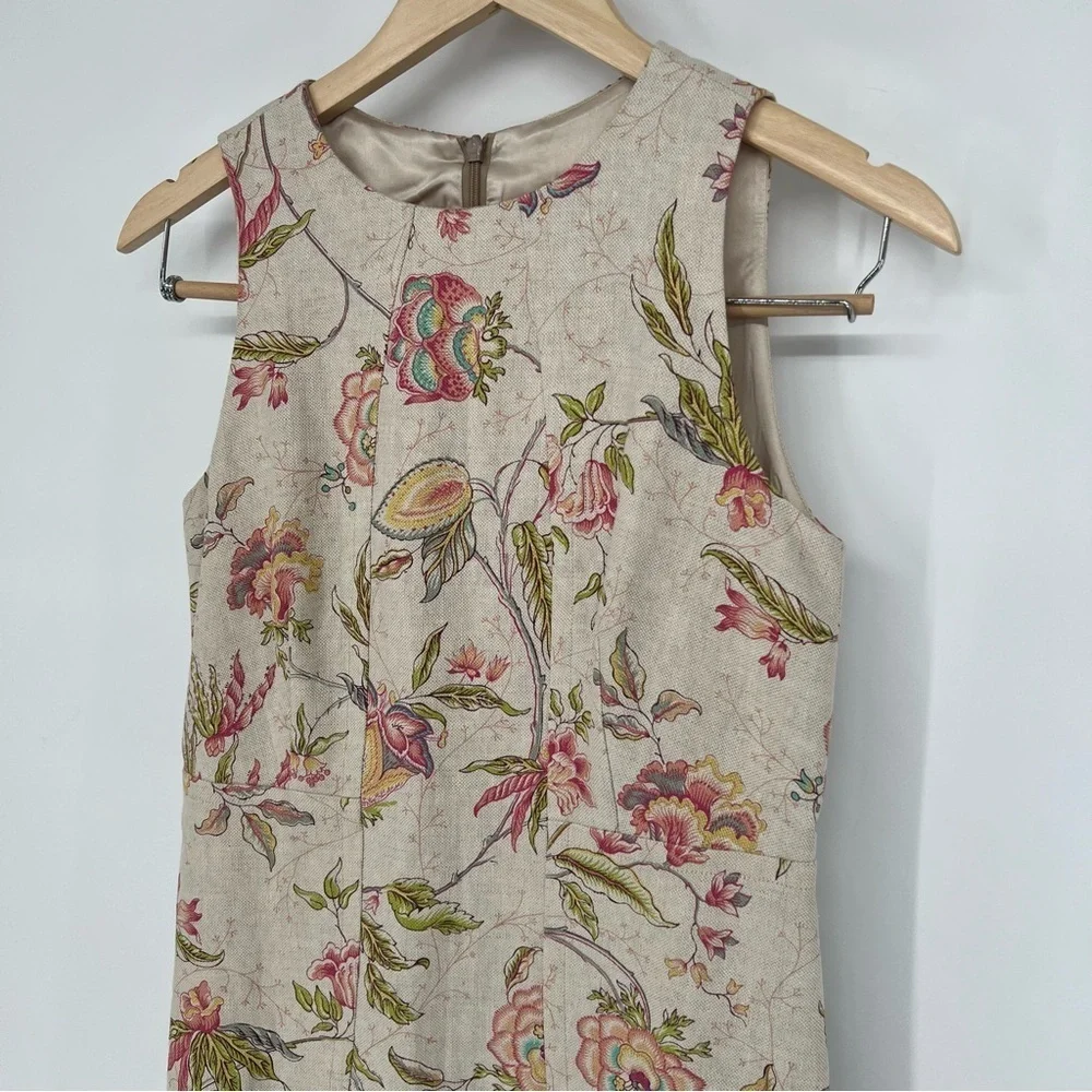 Lalage Beaumont Linen‎ Botanical Floral Print Shift Dress Professional